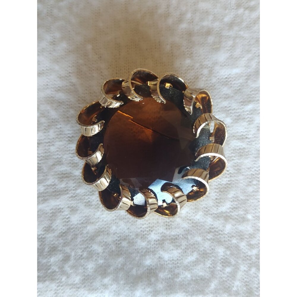 Vintage, gold, brown stone, signed, pendant, designer, fashion, Kramer of N.Y.